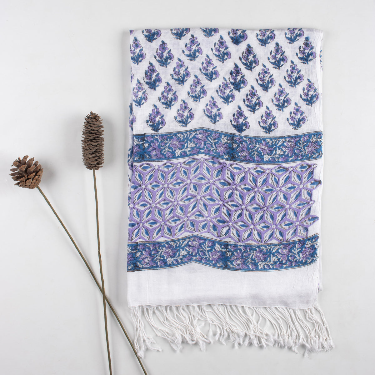 Blue Floral Travel Linen Stole for Ladies
