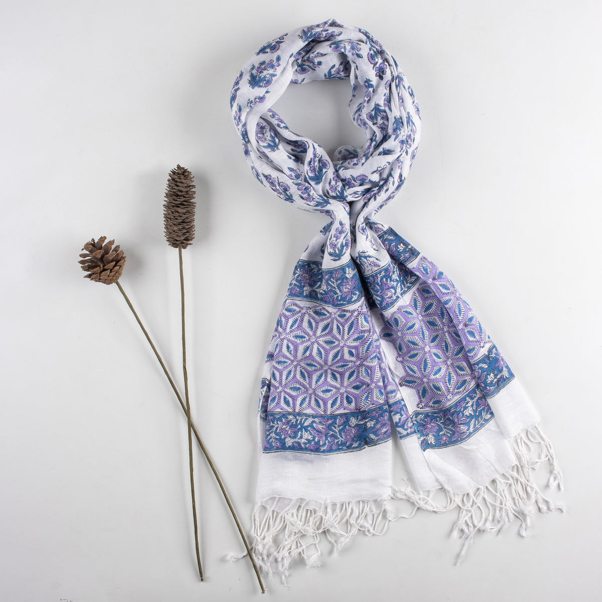 Blue Floral Travel Linen Stole for Ladies