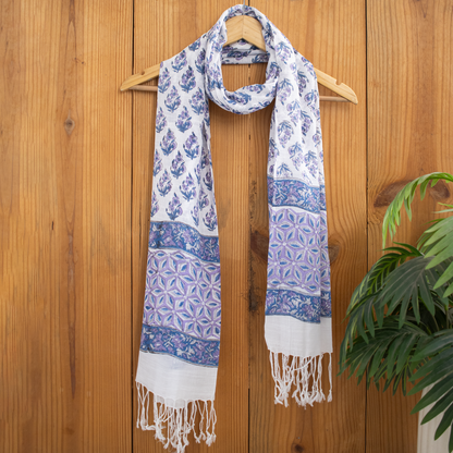 Blue Floral Travel Linen Stole for Ladies