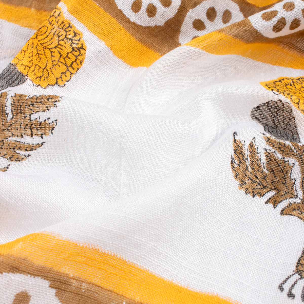 Yellow Hand Printed Floral Linen Stole For Women Travel Stole