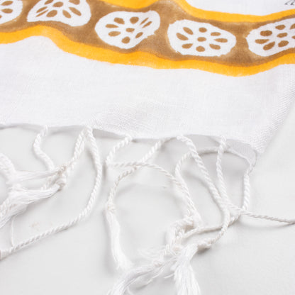 Yellow Hand Printed Floral Linen Stole For Women Travel Stole