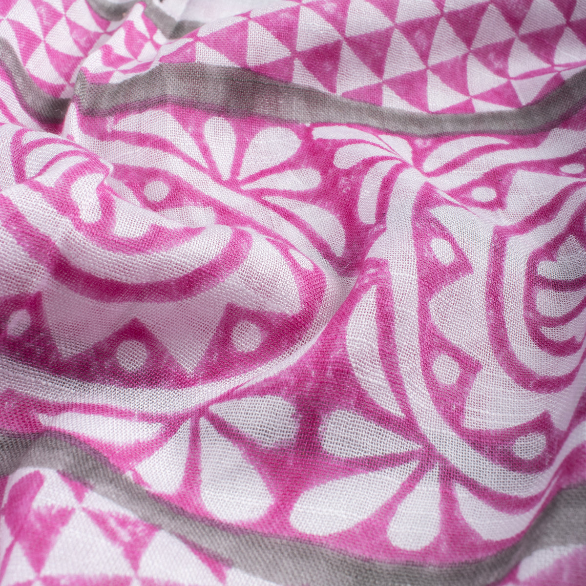 Beautiful Pink Hand Block Floral Print Soft Linen Stole
