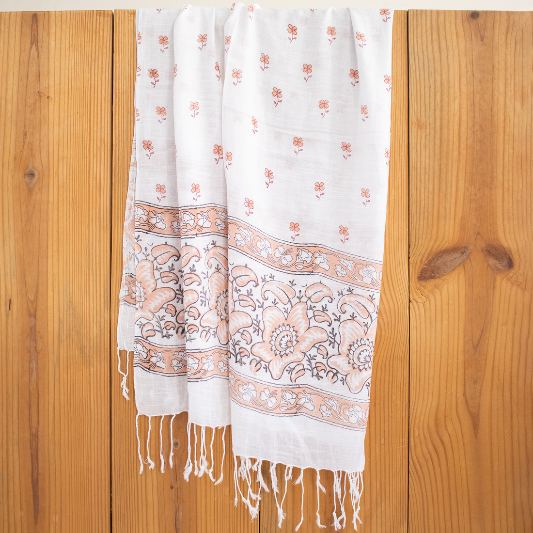 Handmade Booti Printed Soft Linen Stole For Women