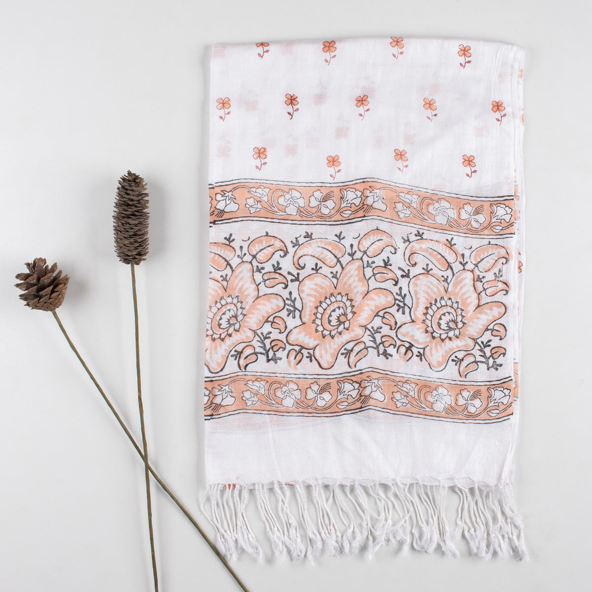 Handmade Booti Printed Soft Linen Stole For Women