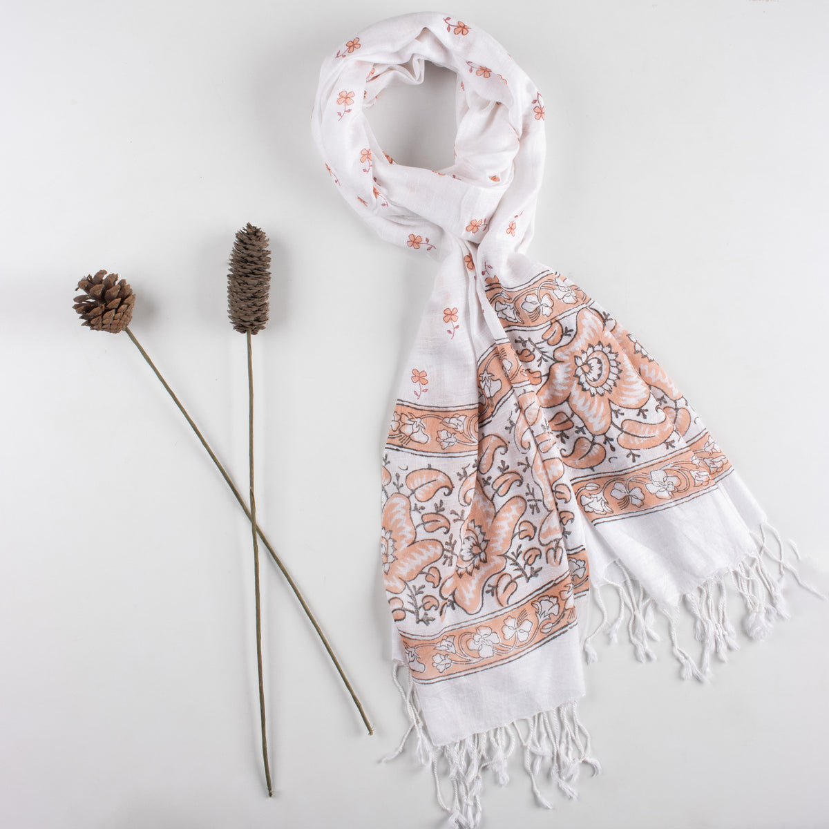 Handmade Booti Printed Soft Linen Stole For Women