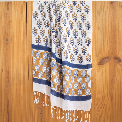 Traditional Floral Printed Hand Block Booti Print Linen Stole