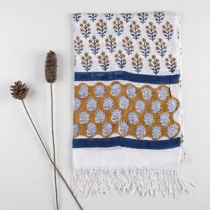 Traditional Floral Printed Hand Block Booti Print Linen Stole