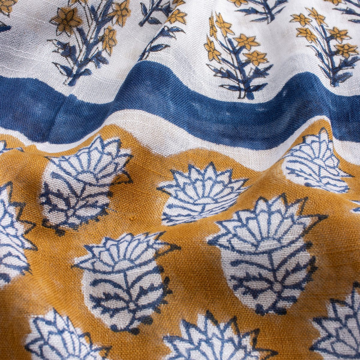 Traditional Floral Printed Hand Block Booti Print Linen Stole