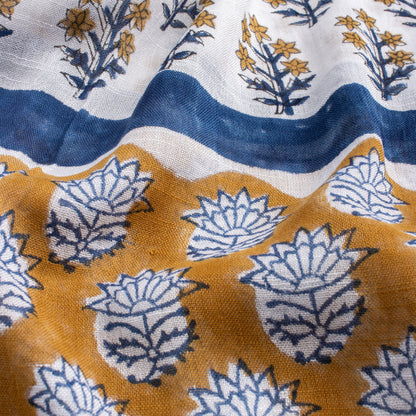Traditional Floral Printed Hand Block Booti Print Linen Stole