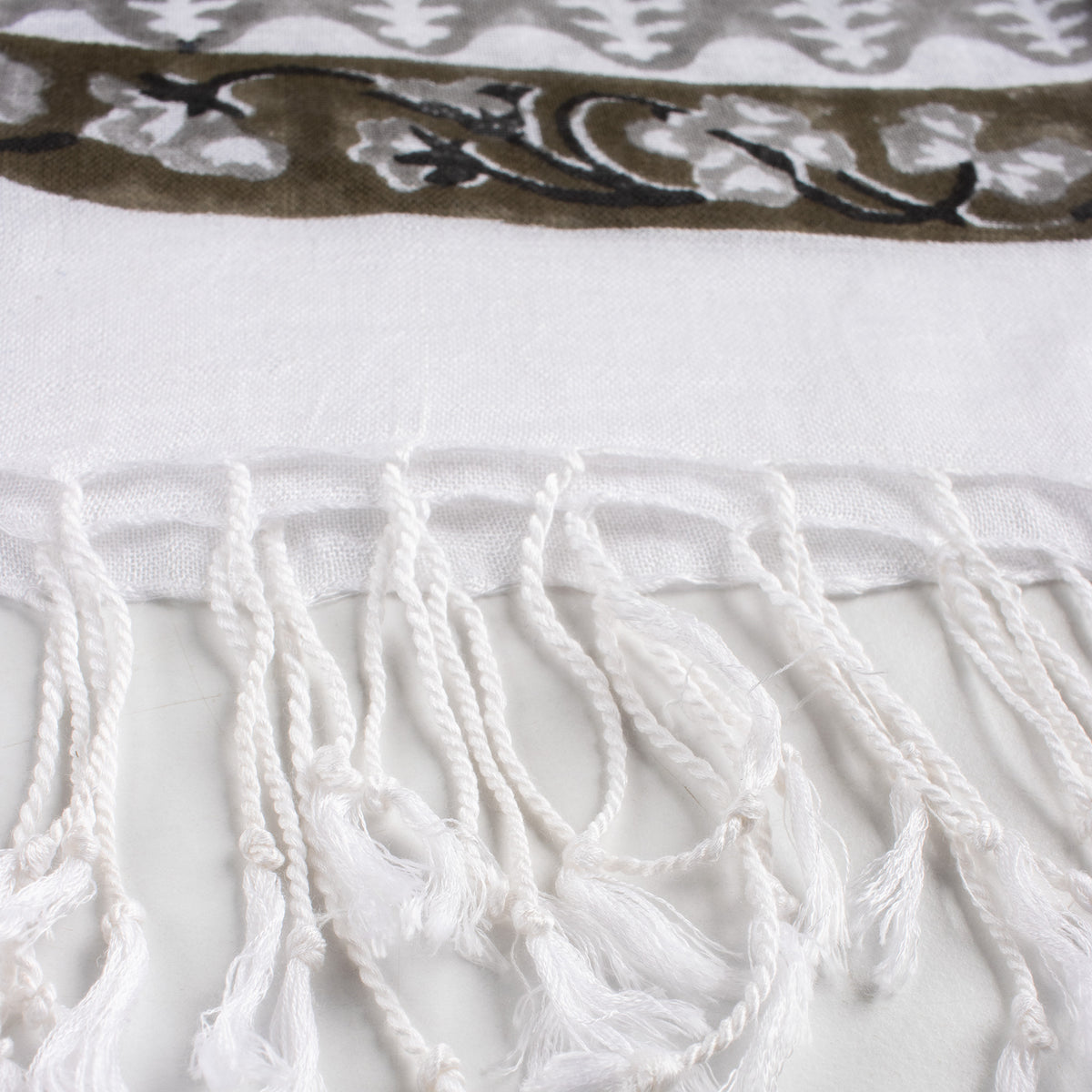 Gray Hand Block Floral Printed Linen Stole For Women