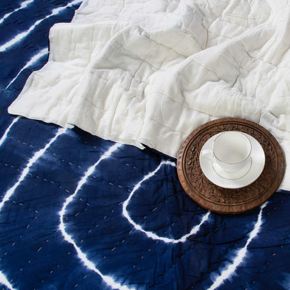 Blue Tie Dye Soft Cotton Single Bed Quilt