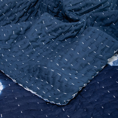 Indian Hand Dyed Blue Polkas Dots Kantha quilts