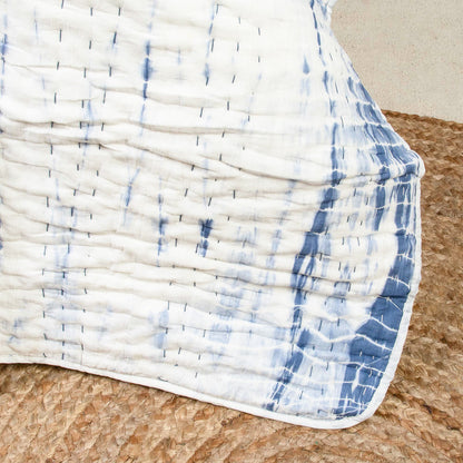 Blue Tie Dye Cotton Kantha Quilt Blanket