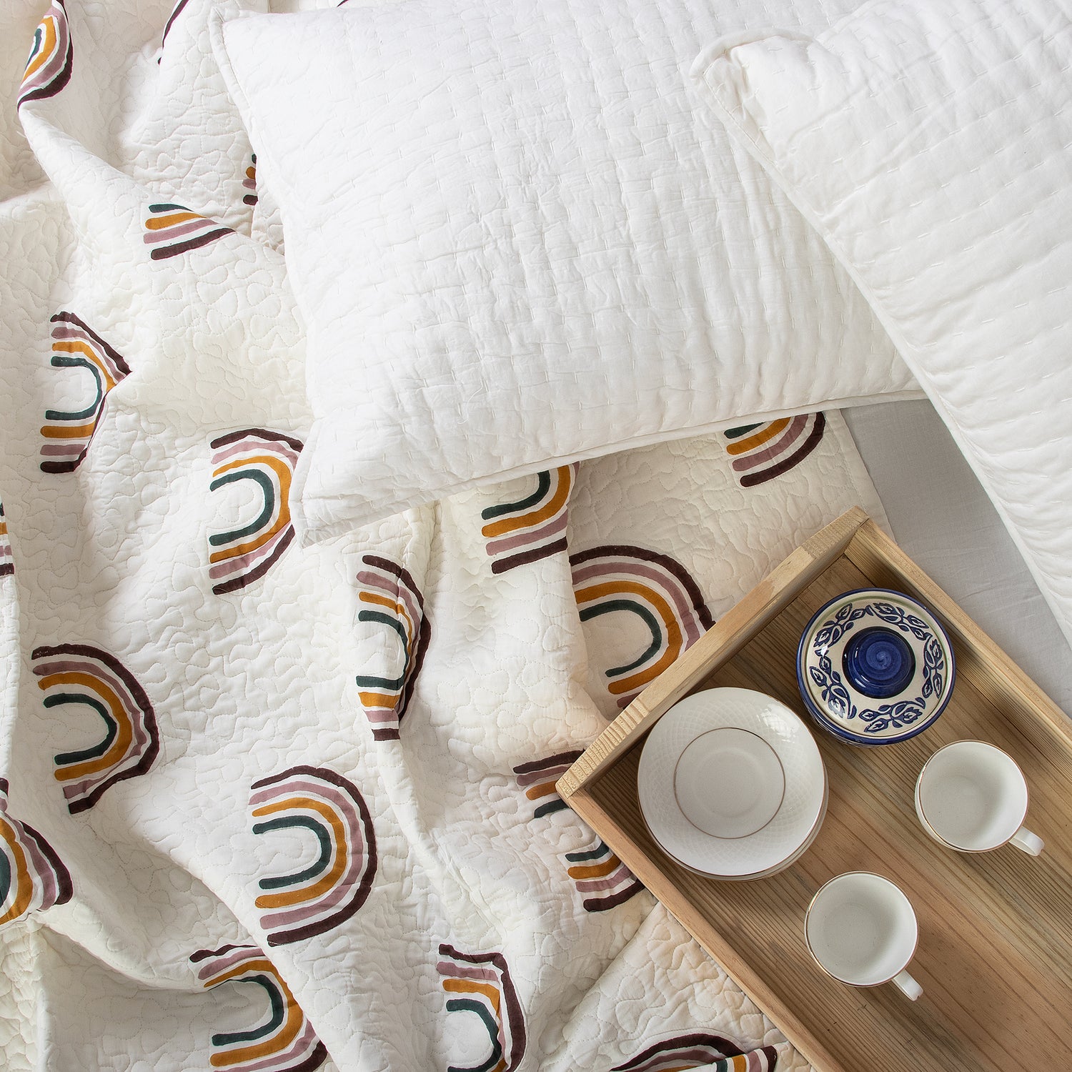 Rainbow Hand Block Printed Cotton Machine Quilts