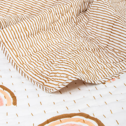 Rainbow Hand Block Printed Reversible Cotton Kantha Quilt
