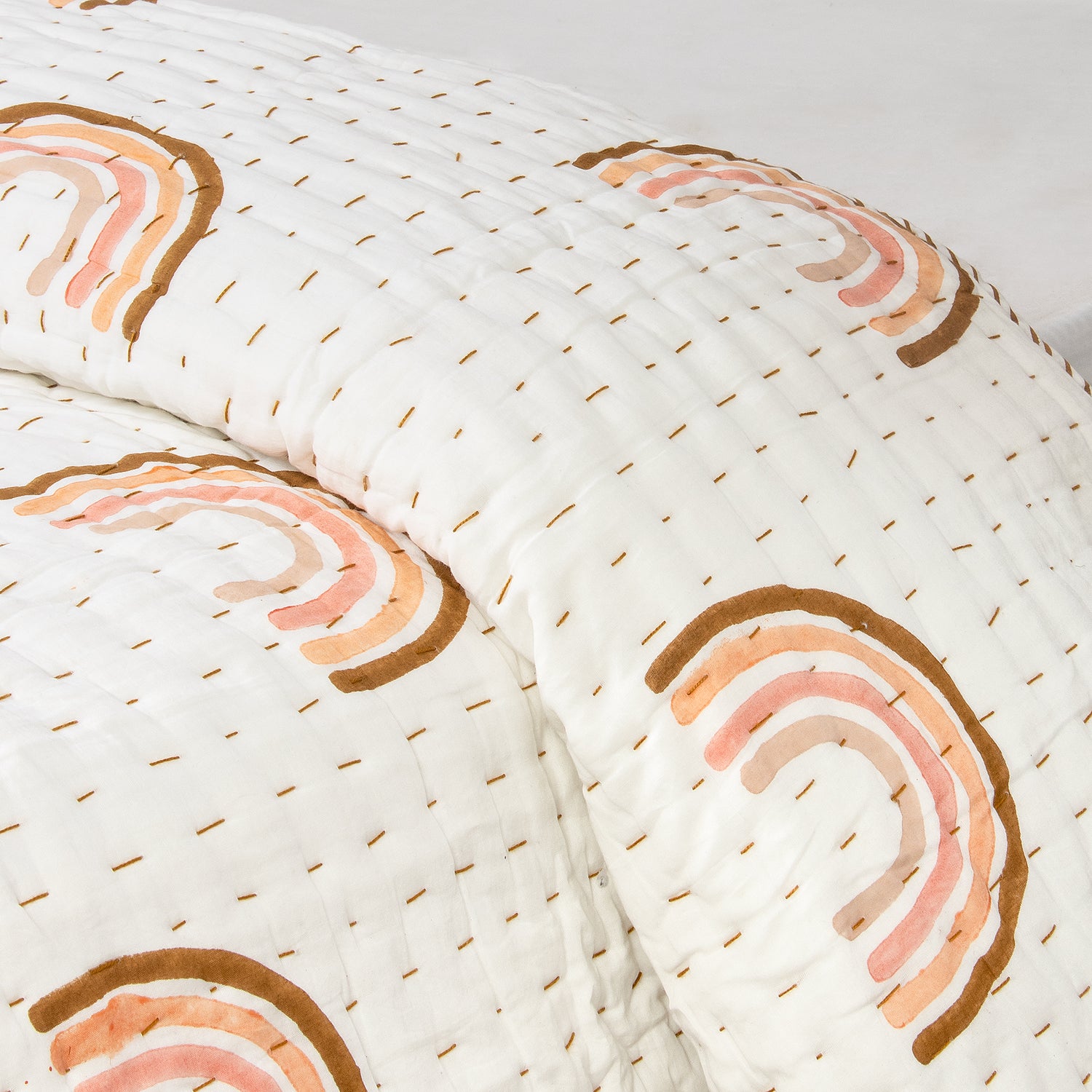 Rainbow Hand Block Printed Reversible Cotton Kantha Quilt