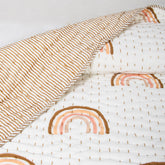 Rainbow Hand Block Printed Reversible Cotton Kantha Quilt