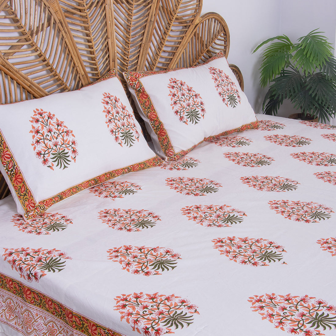 Red Boota Indian Hand Block Print Cotton Bed Sheet