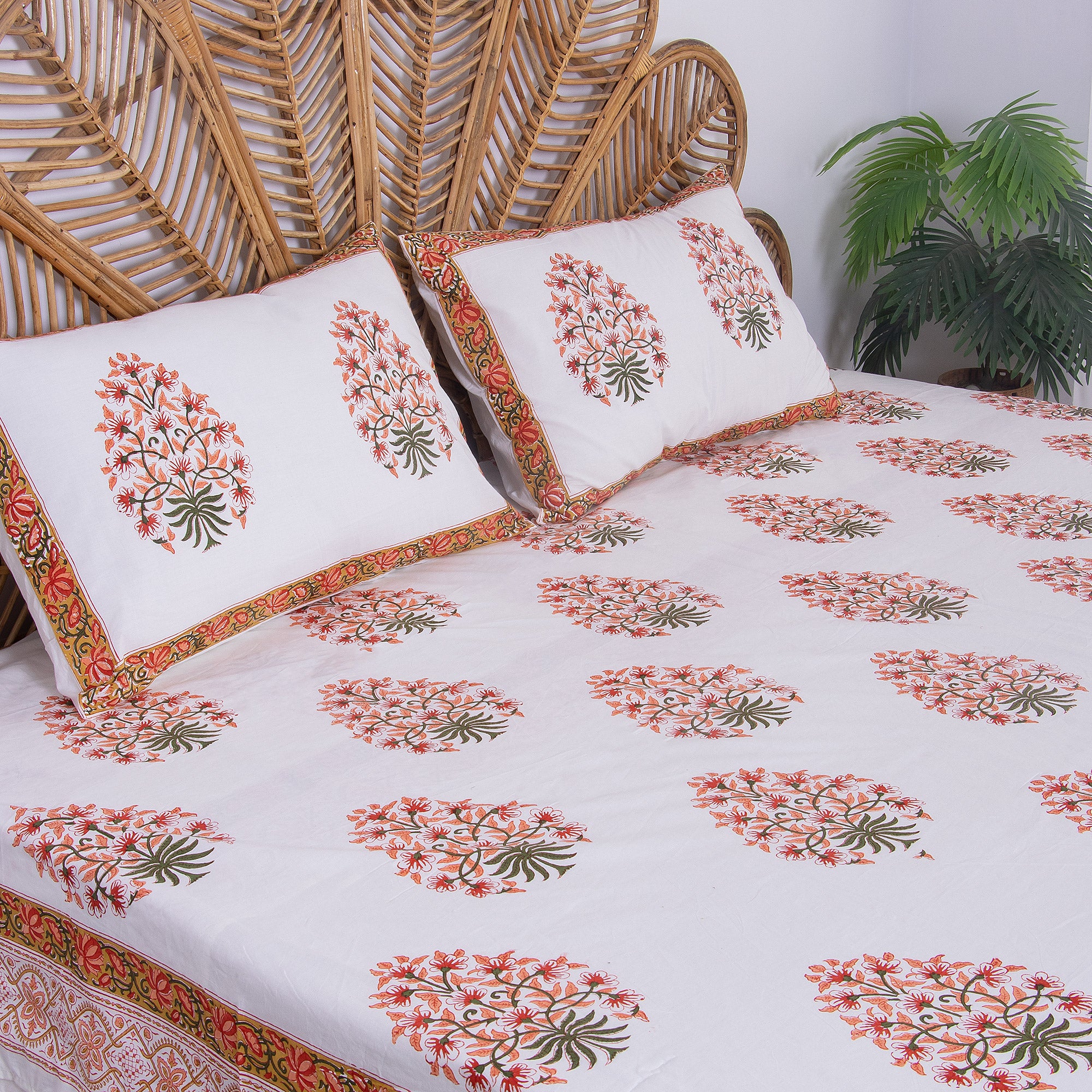 Red Boota Indian Hand Block Print Cotton Bed Sheet