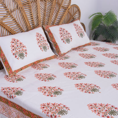 Red Boota Indian Hand Block Print Cotton Bed Sheet