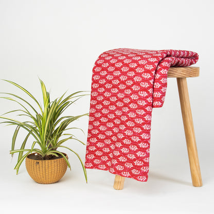 Red Booti Hand Block Print Dabu Fabric