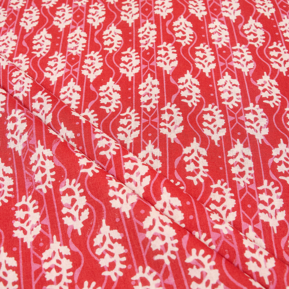 Red Booti Hand Block Print Dabu Fabric