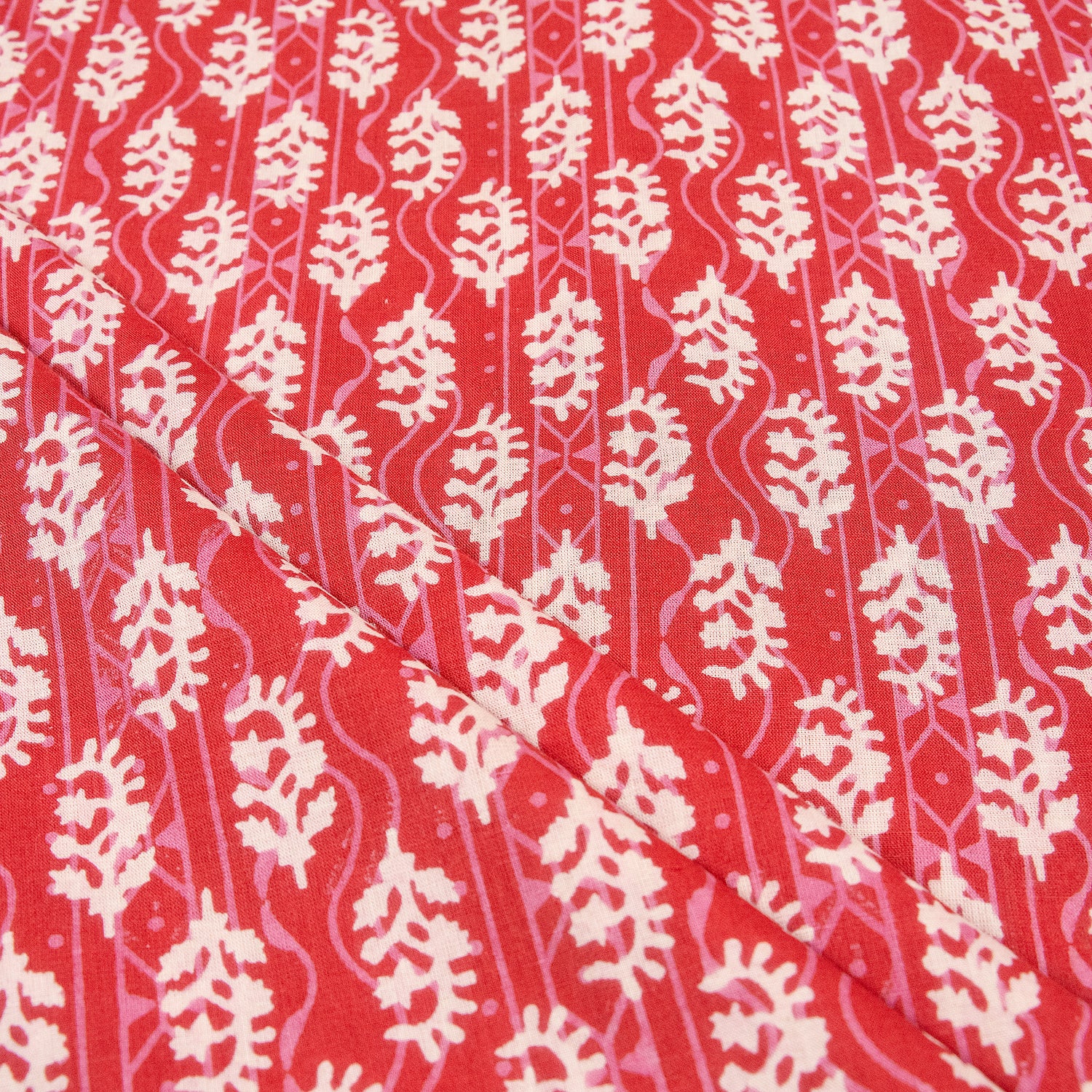 Red Booti Hand Block Print Dabu Fabric