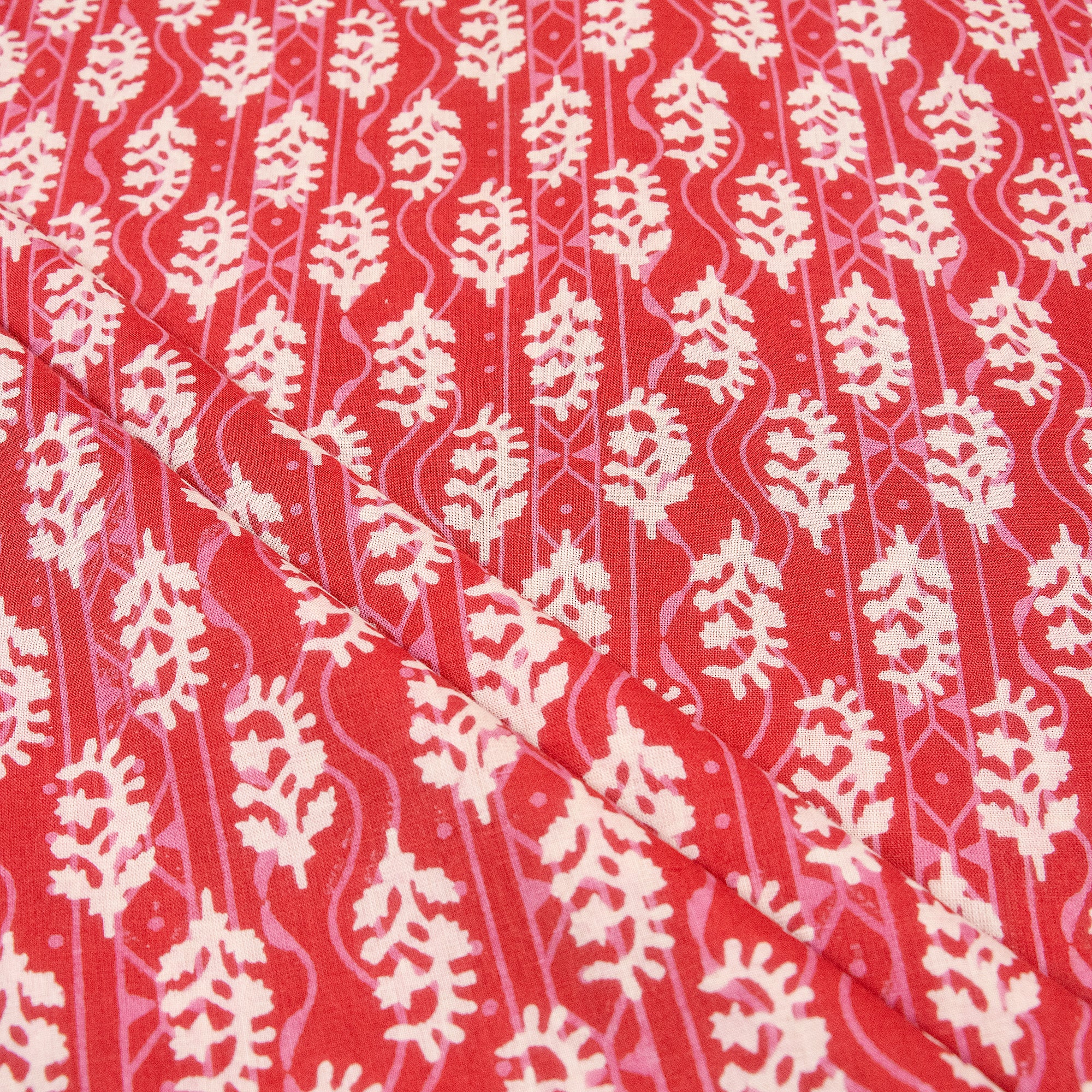 Red Booti Hand Block Print Dabu Fabric