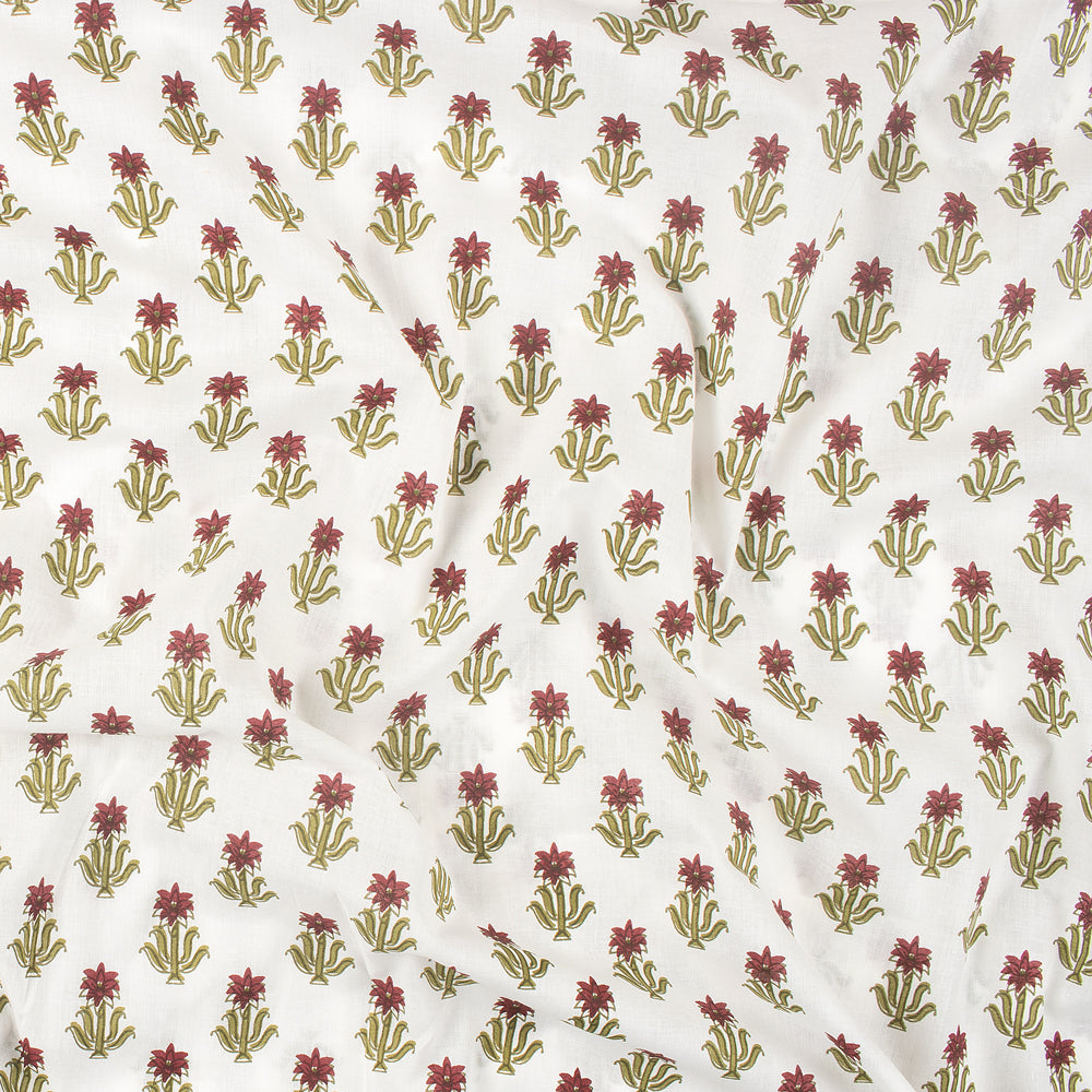 Red Booti Hand Block Print Fabric Online