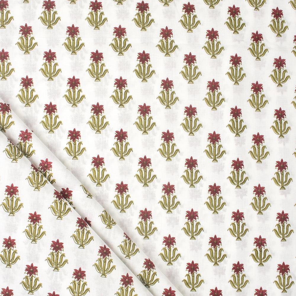 Red Booti Hand Block Print Fabric Online