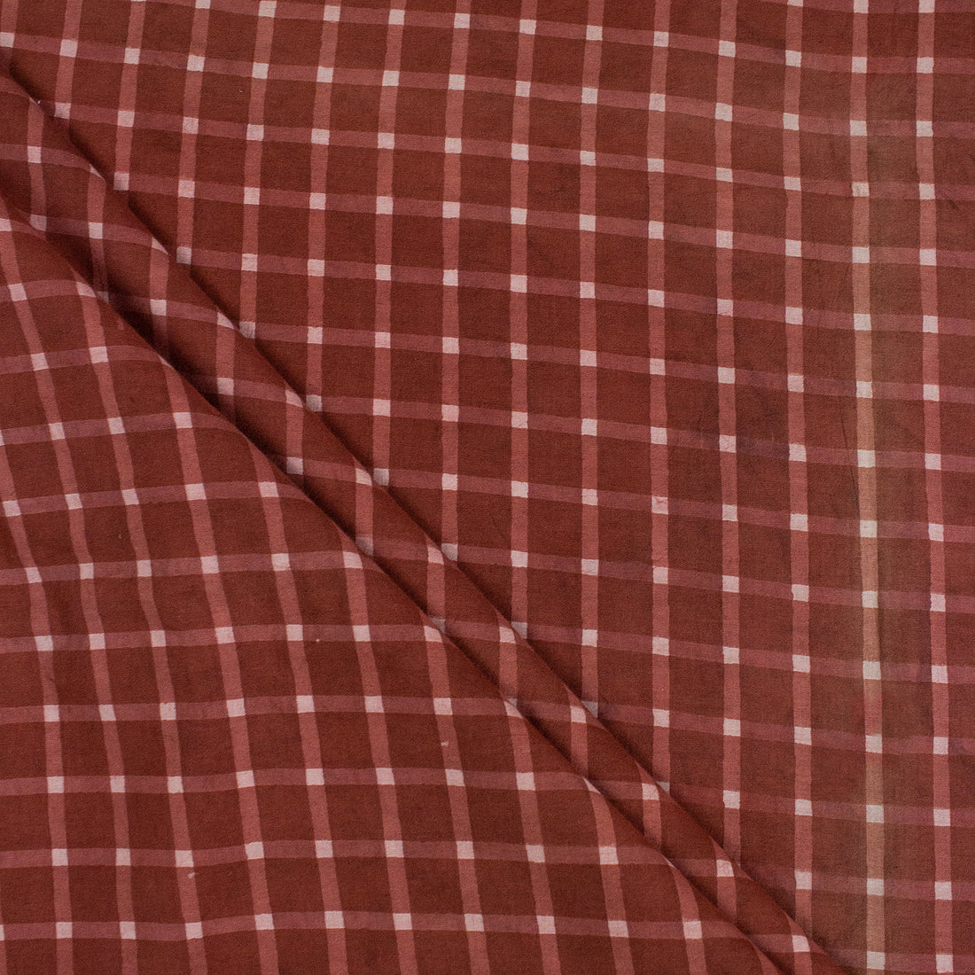 Red Checks Hand Block Print Dabu Fabric