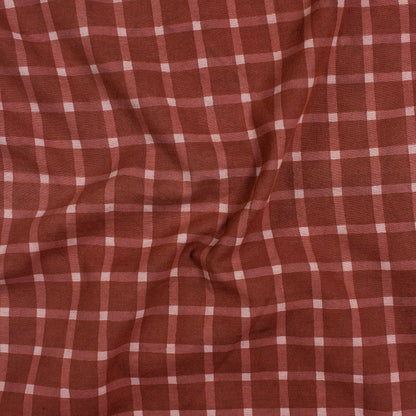 Red Checks Hand Block Print Dabu Fabric