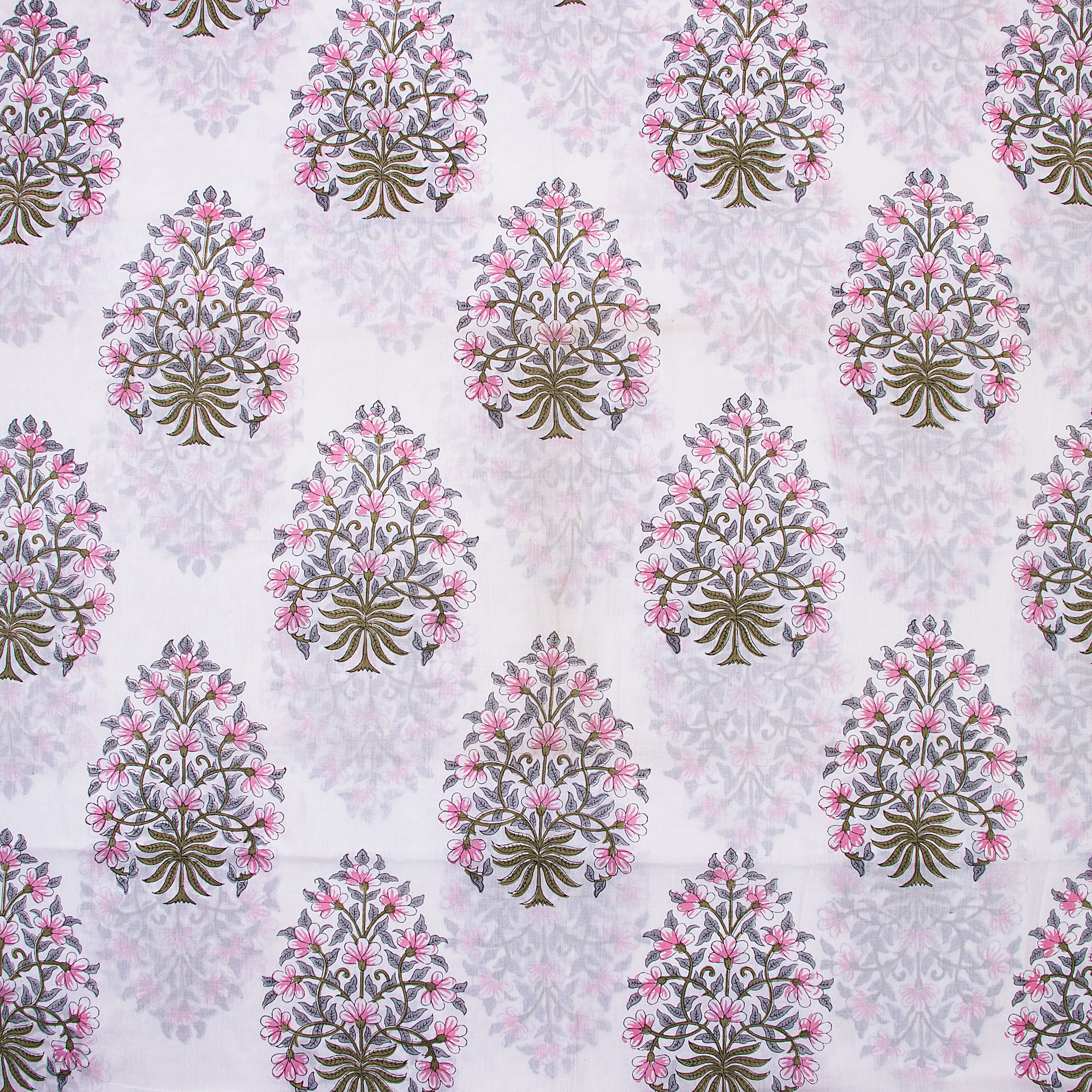 Red Floral Boota Hand Block Print Cotton Fabric