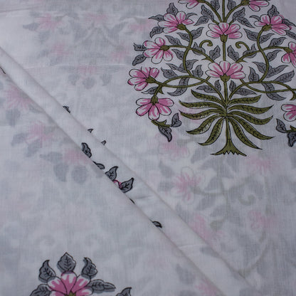 Red Floral Boota Hand Block Print Cotton Fabric