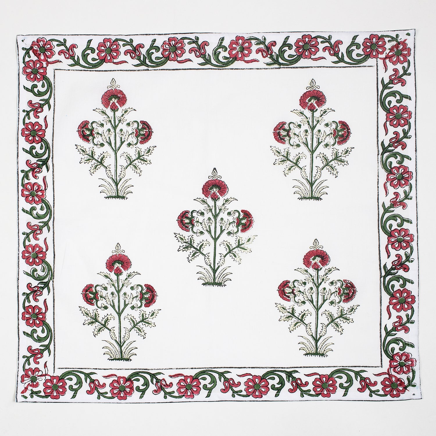 Red Floral Cotton Hand Block Printed Table Napkin For Dinner