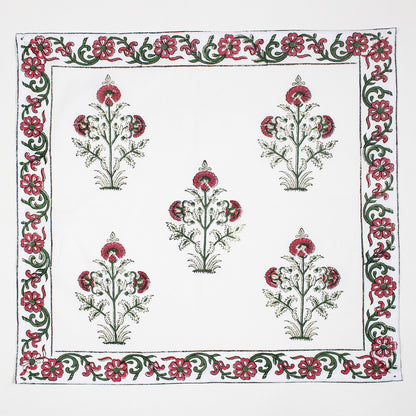 Red Floral Cotton Hand Block Printed Table Napkin For Dinner