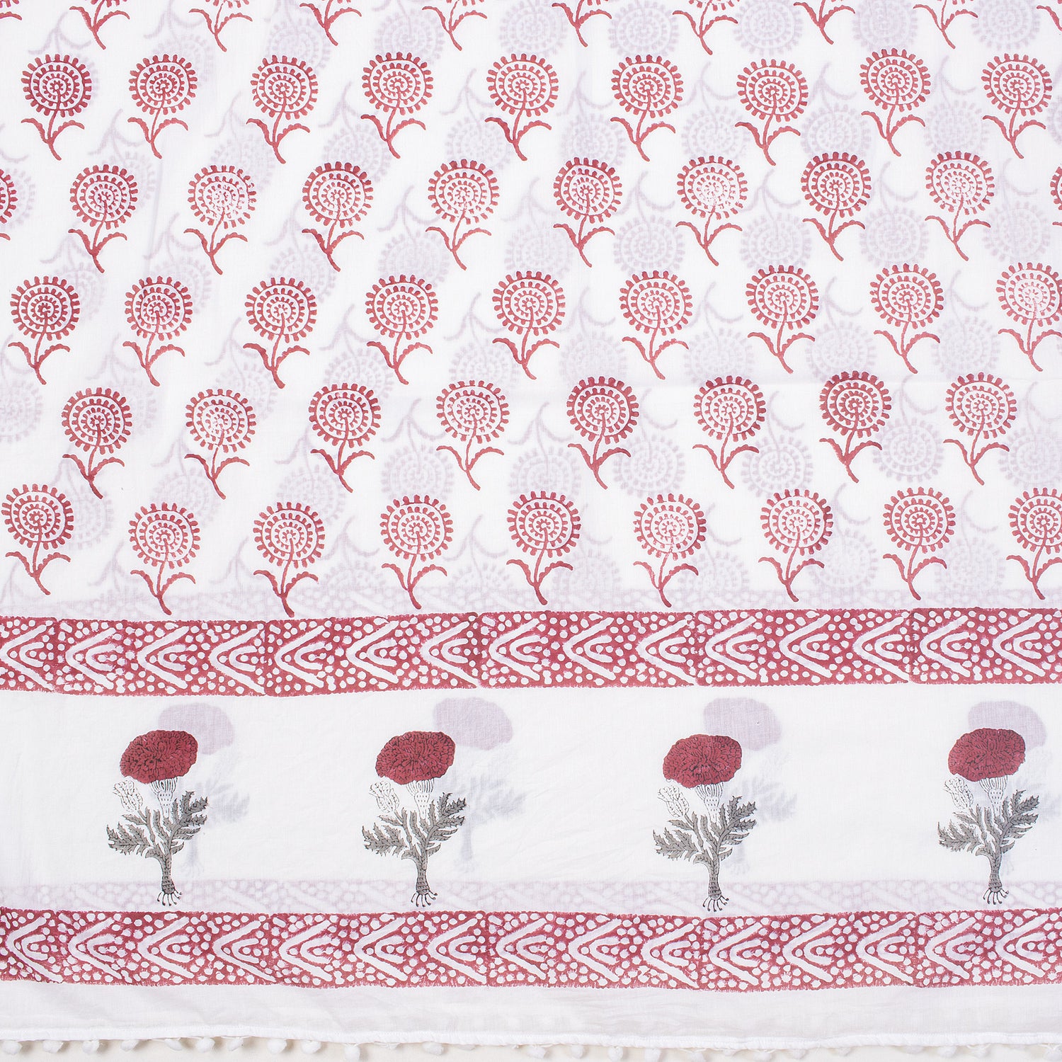 Red Floral Hand Block Print Beach Sarong Wrap For Women