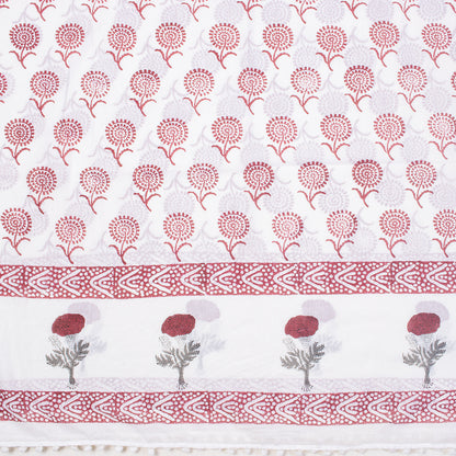 Red Floral Hand Block Print Beach Sarong Wrap For Women