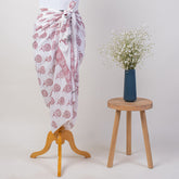 Red Floral Hand Block Print Beach Sarong Wrap For Women