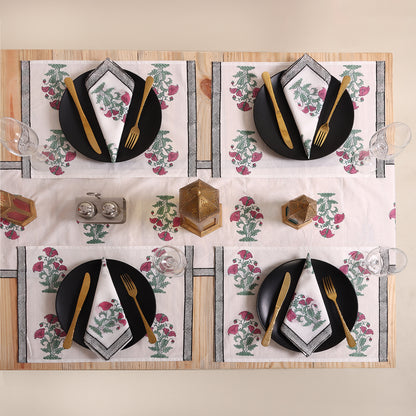 Red Floral Hand Block Printed Cotton Holiday Table Runner