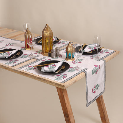 Red Floral Hand Block Printed Cotton Holiday Table Runner