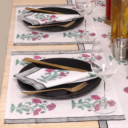 Red Floral Hand Block Printed Cotton Holiday Table Runner