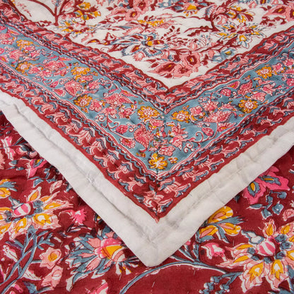 Red Floral Hand Printed Cotton Jaipuri Quilts4