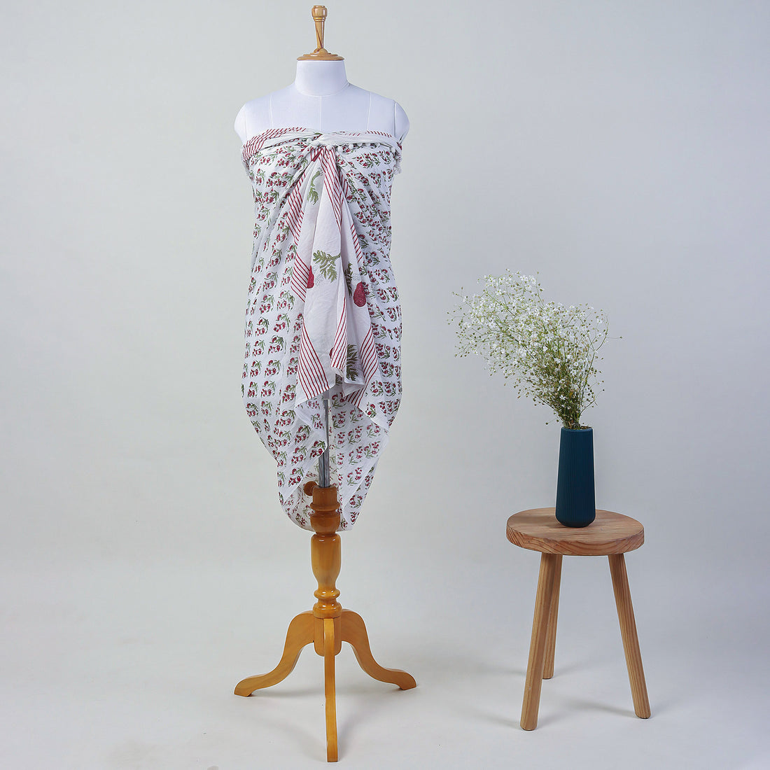 Red Floral Handmade Cotton Beach Sarong