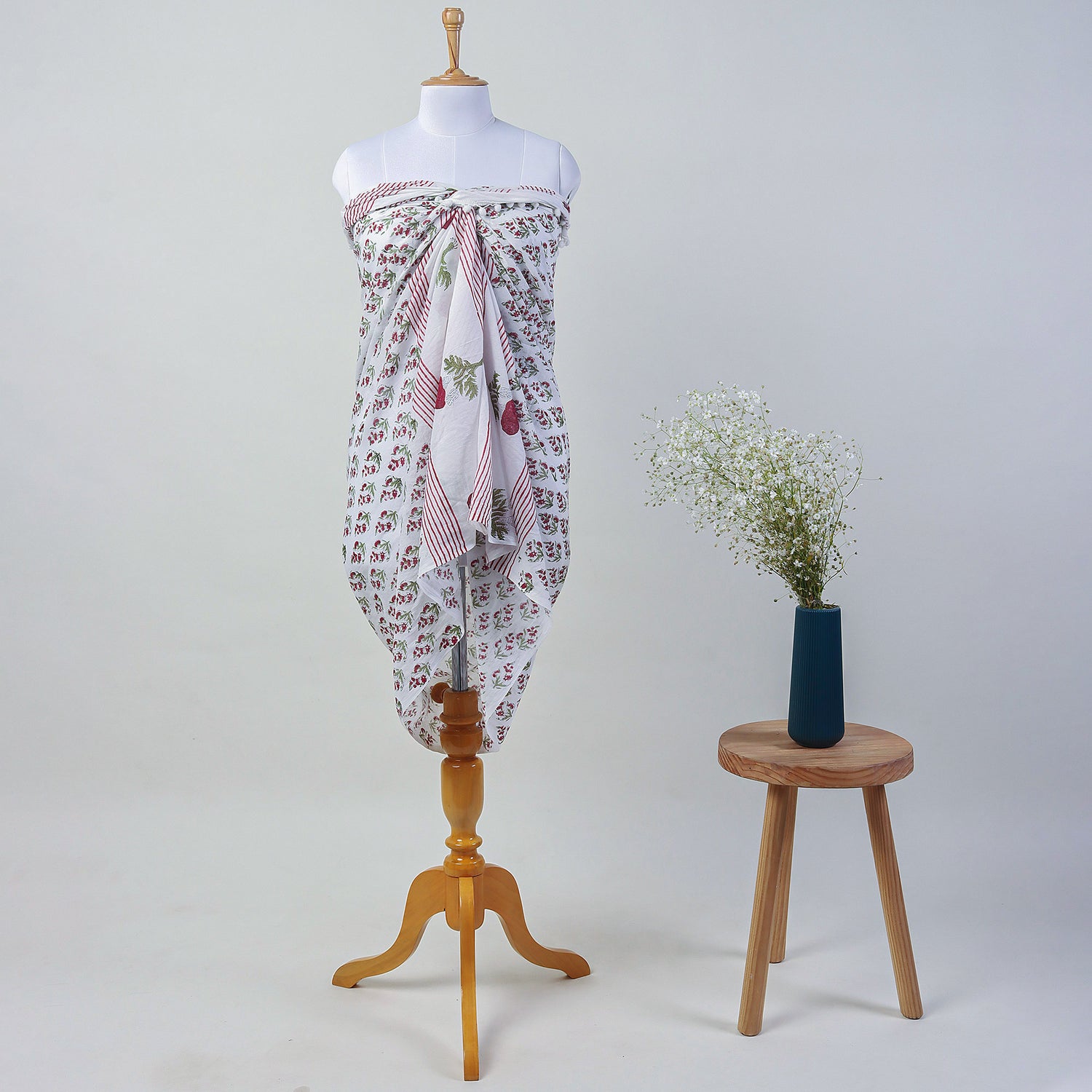 Red Floral Handmade Cotton Beach Sarong