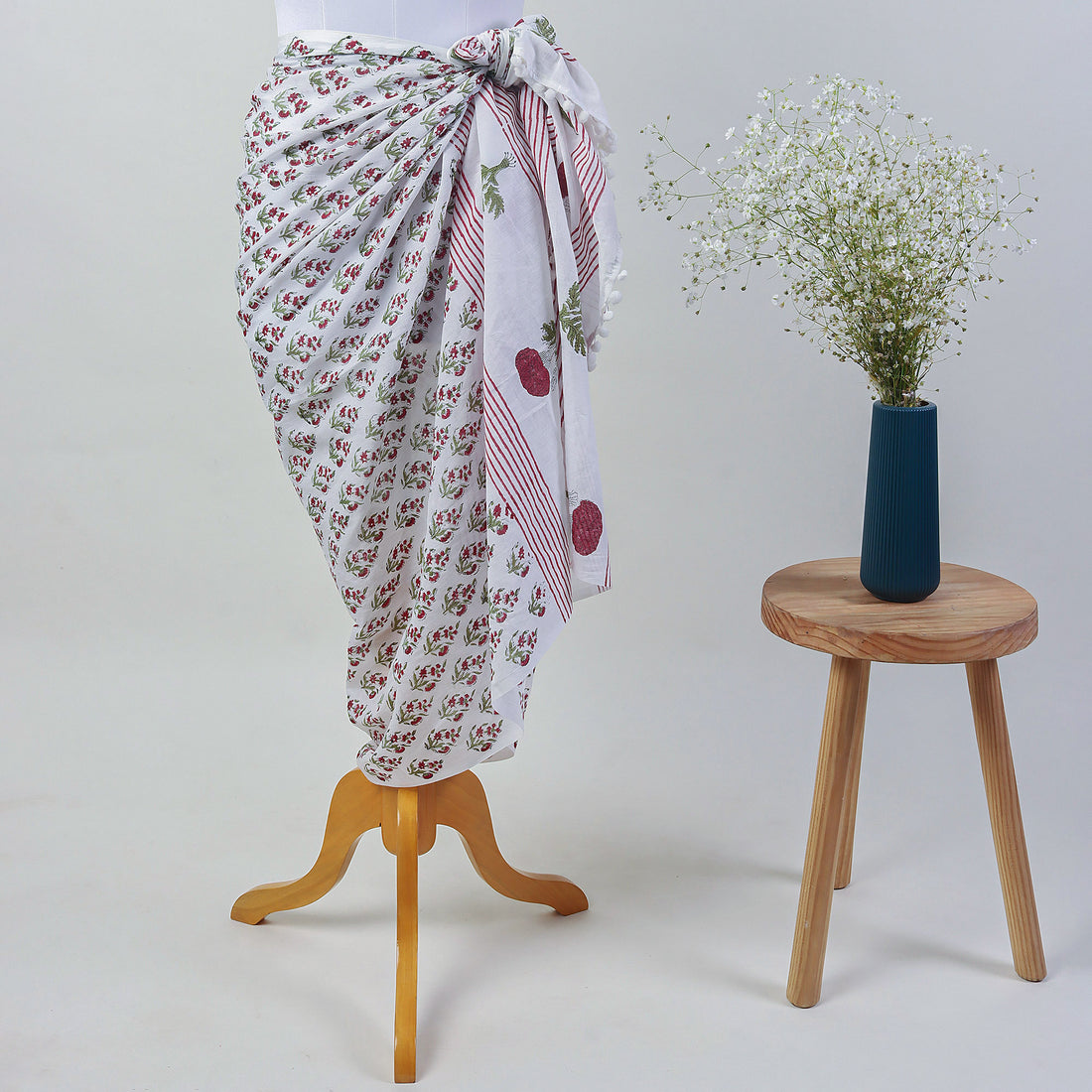 Red Floral Handmade Cotton Beach Sarong