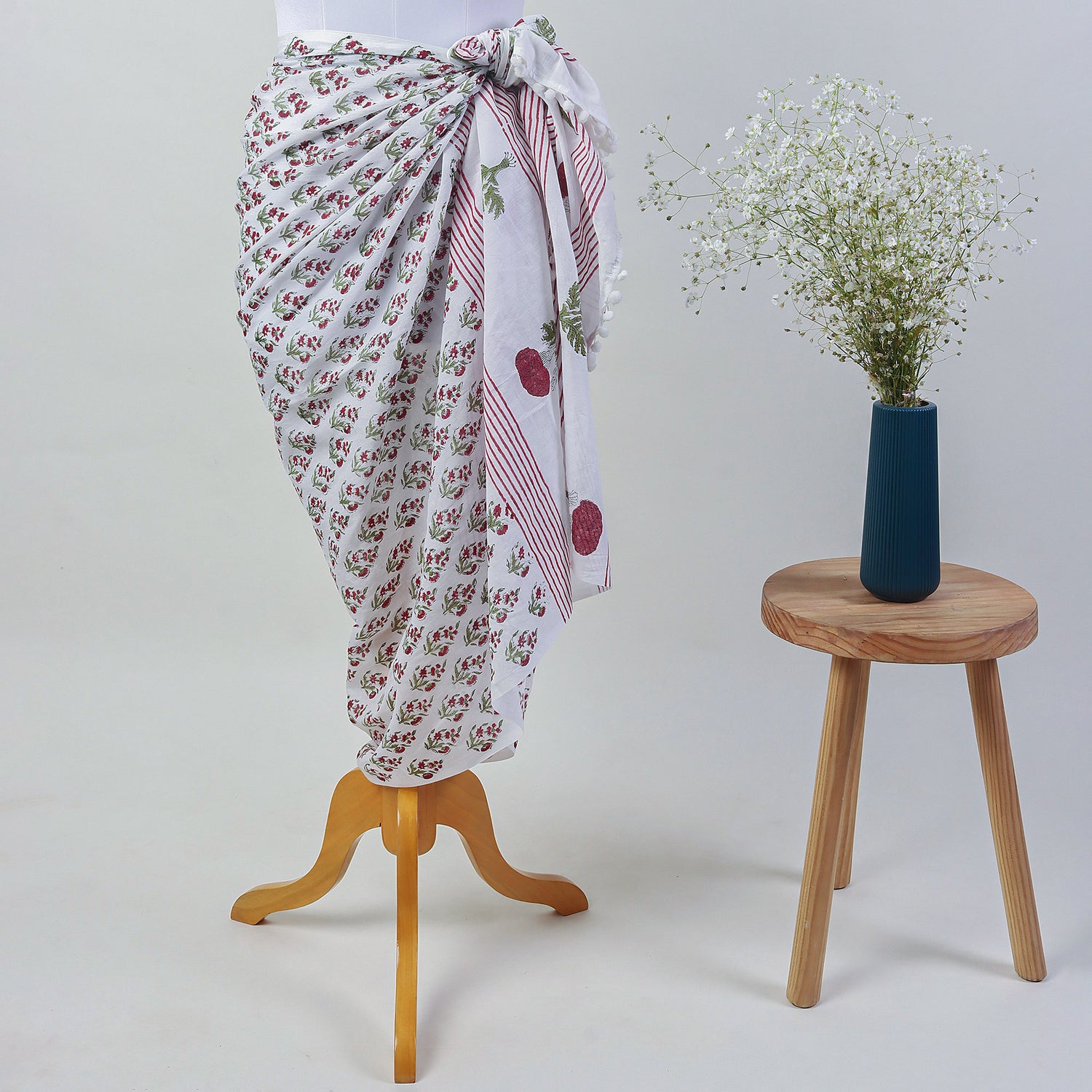 Red Floral Handmade Cotton Beach Sarong