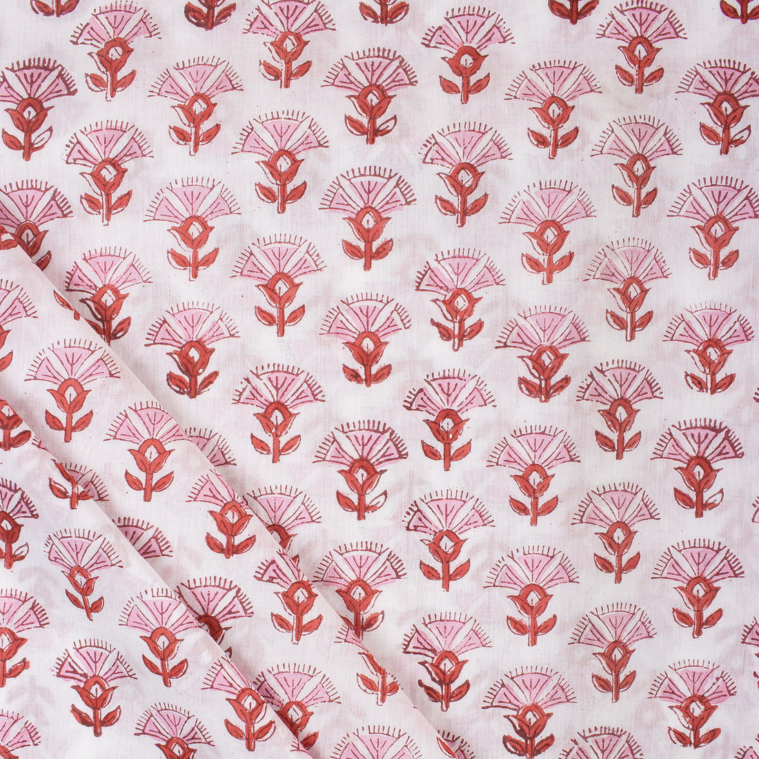 Red Floral Indian Block Print Fabric For Dress Material