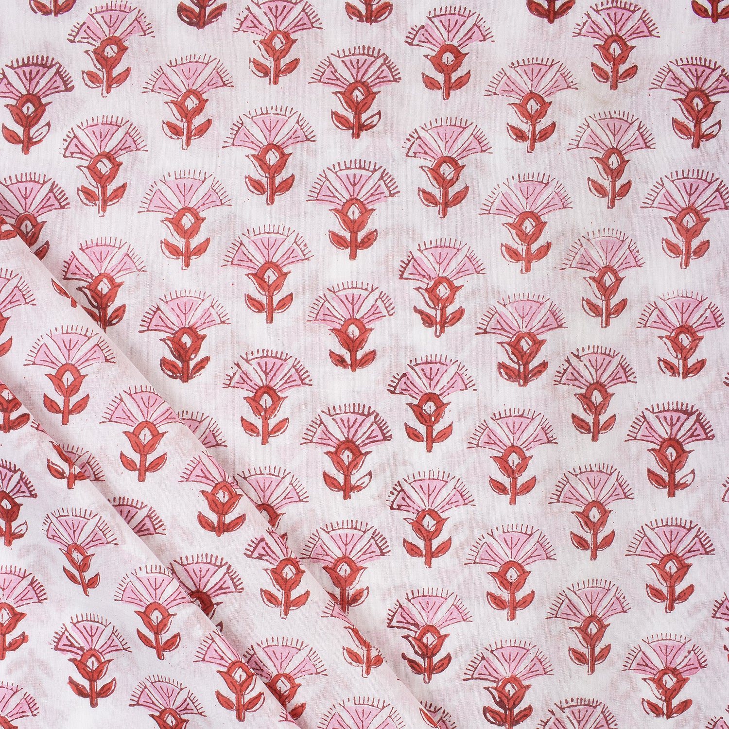 Red Floral Indian Block Print Fabric For Dress Material
