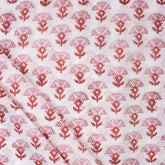 Red Floral Indian Block Print Fabric For Dress Material